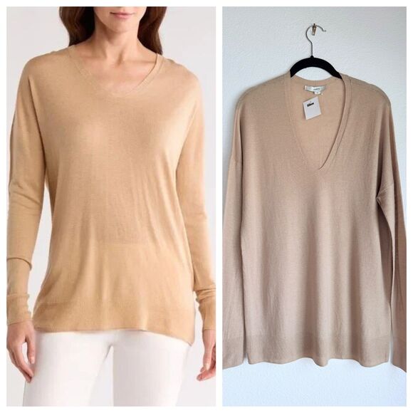 NWT Vince. Women's Seamless V-neck Wool Blend Tunic In Brittle Camel Size S - Picture 1 of 11